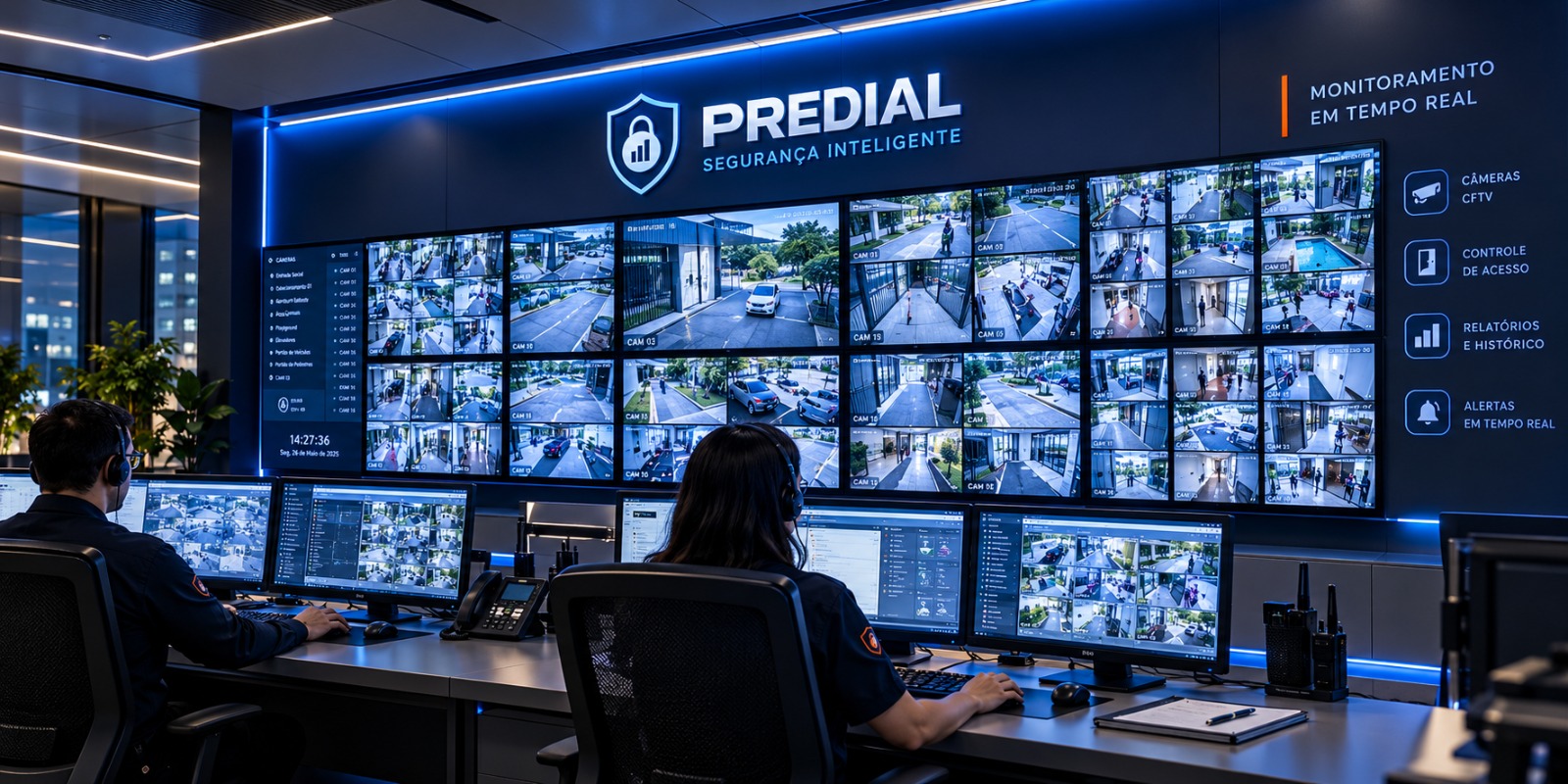 Central de monitoramento Predial Security com imagens de câmeras em tempo real